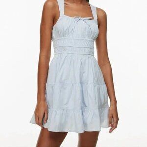 Aritzia Sunday Best Martine Tiered Poplin Cotton Mini Dress Blue Size Medium